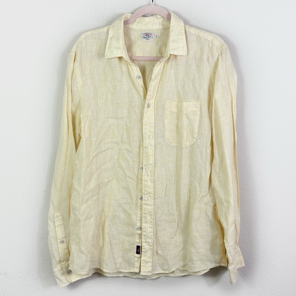 Faherty 100% Linen Button Down Shirt w/ Pocket in Light Yellow size Large